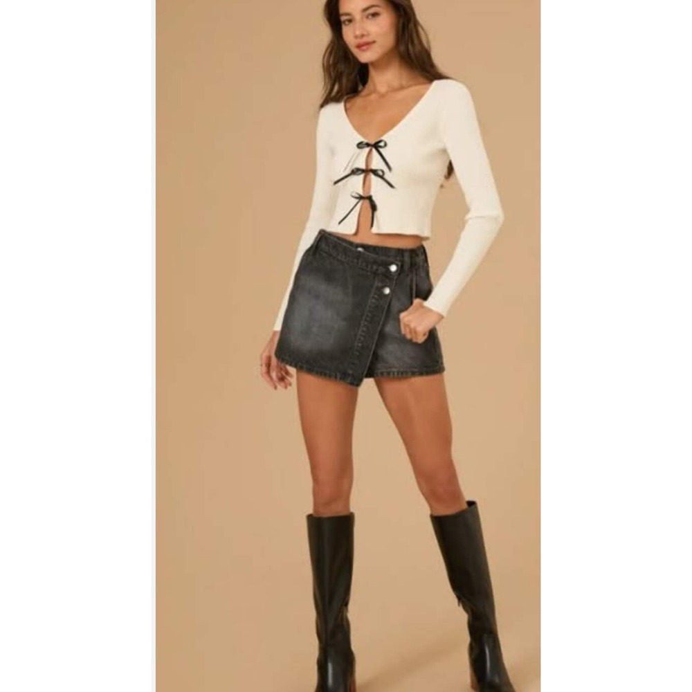 Altard State Abigail Overlay Denim‎ Skort Washed Black NWT size Small